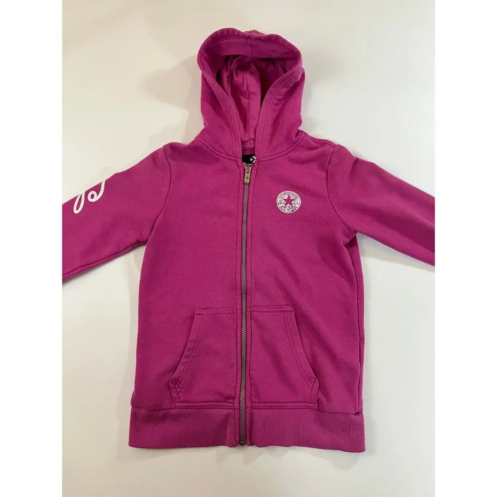 Converse Girls L 12-13 Pink Chuck Taylor Full Zip Hoodie Logo Sweatshirt